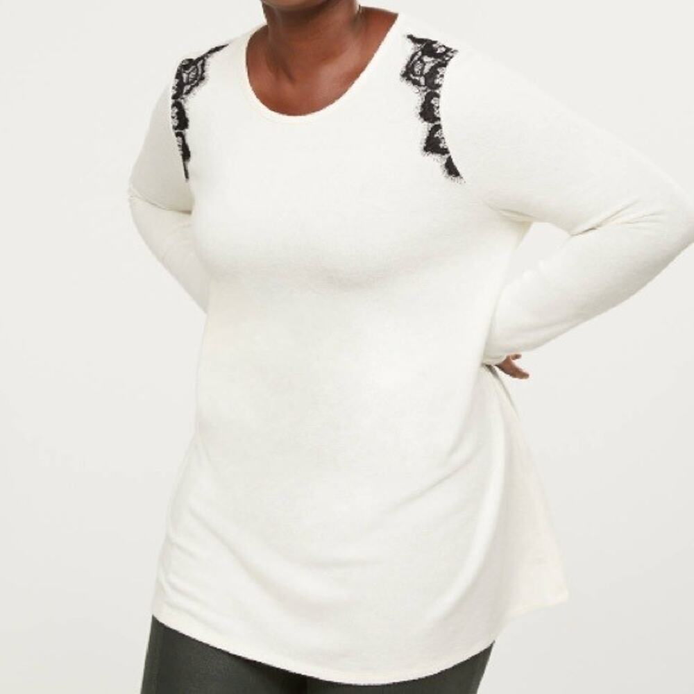 Lane Bryant Tunic Top 18 20 Softest Touch Swing Long Sleeve Stretch Ivory